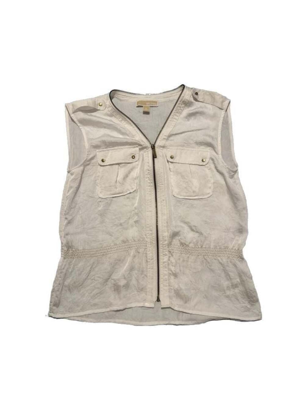 MICHAEL Michael Kors White Sleeveless Peplum Zip-Up Blouse Vest